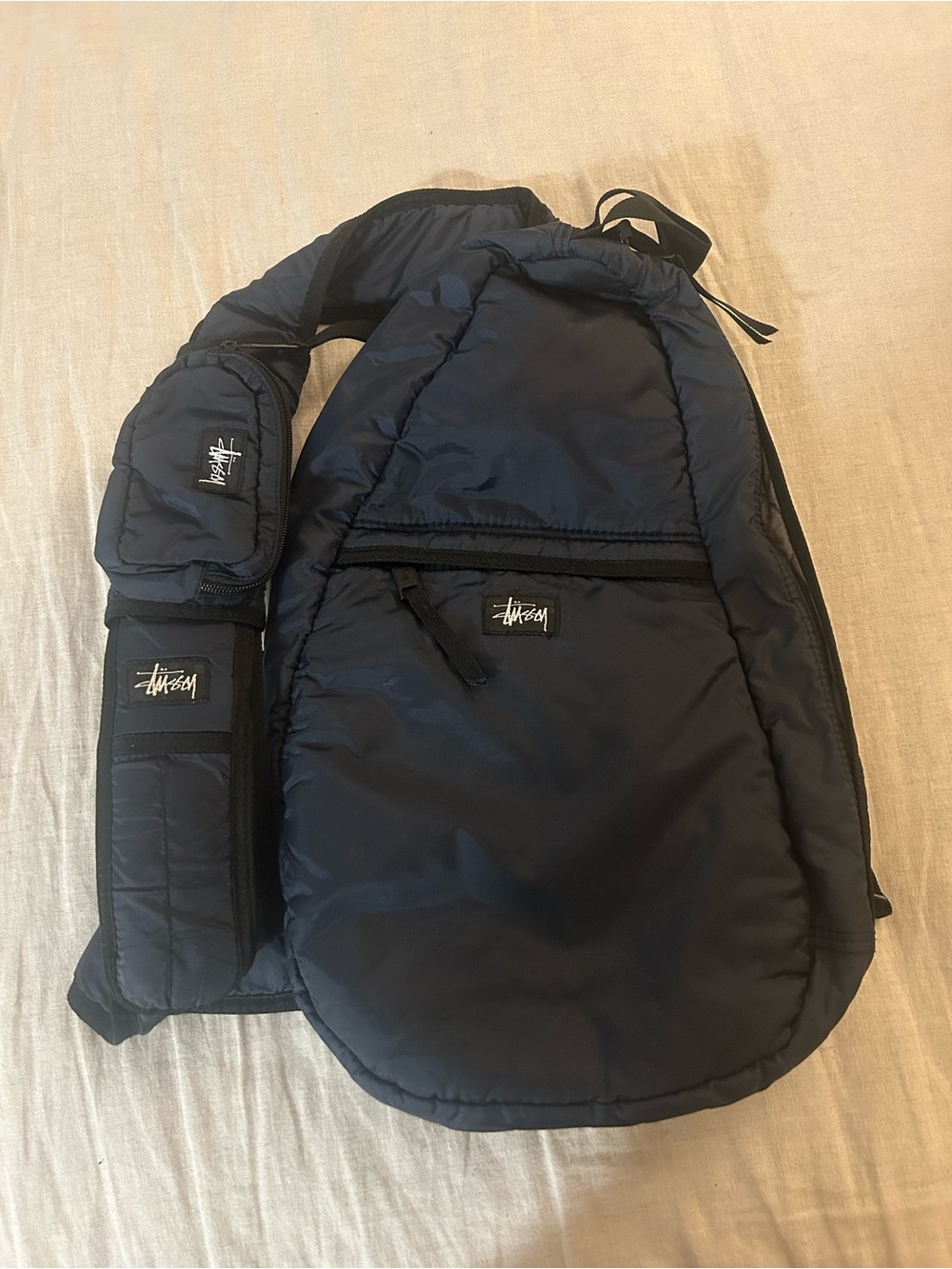 Vintage Stüssy Navy Padded Sling Backpack
